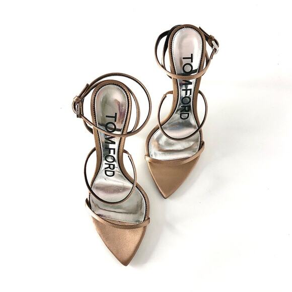 NIB Tom Ford Flesh Satin Strappy Pointed Toe High Heeled Sandals 36.5 - Picture 3 of 10